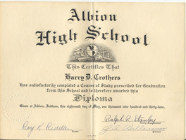 Harry D Crothers diploma
